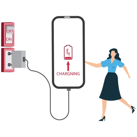 Businesswoman Charging Energy and Motivation  Illustration