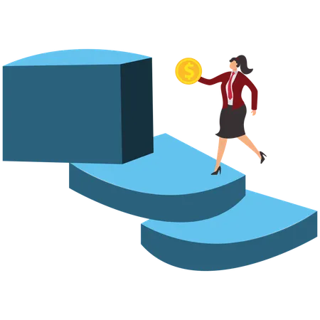 Businesswoman chasing business profit Illustration