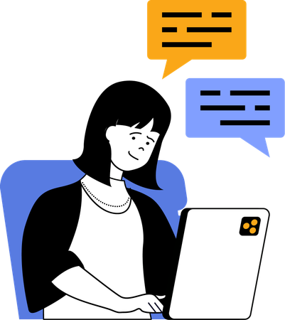 Businesswoman chatting online from laptop  Illustration