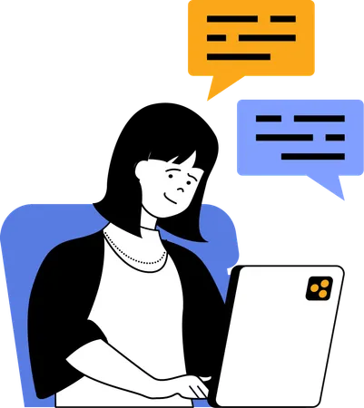 Businesswoman chatting online from laptop  Illustration