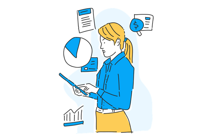 Businesswoman check business report  Illustration