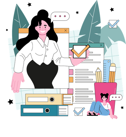 Businesswoman checking business consultant  Illustration