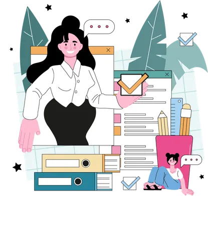 Businesswoman checking business consultant  Illustration