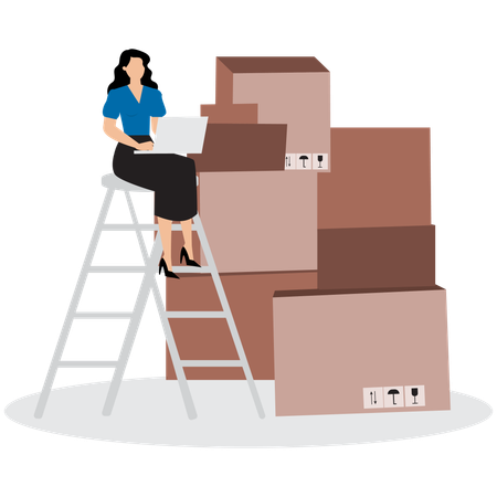 Businesswoman checking delivery boxes  Illustration