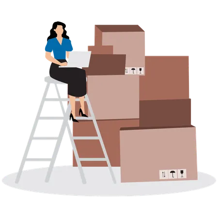 Businesswoman checking delivery boxes  Illustration