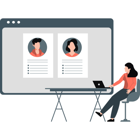 Businesswoman checking employee profiles  Illustration