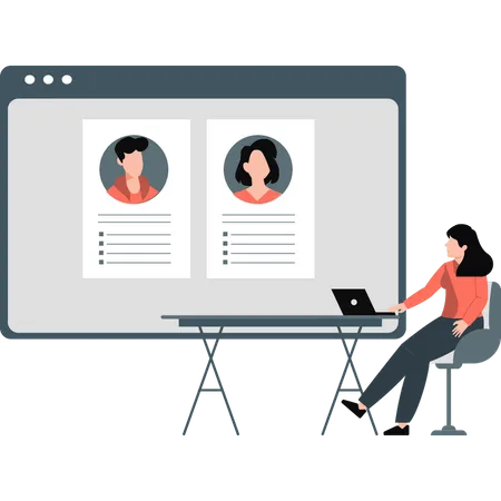 Businesswoman checking employee profiles  Illustration