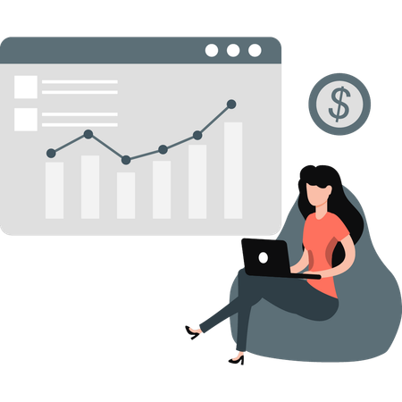 Businesswoman checking finance rising graph  Illustration