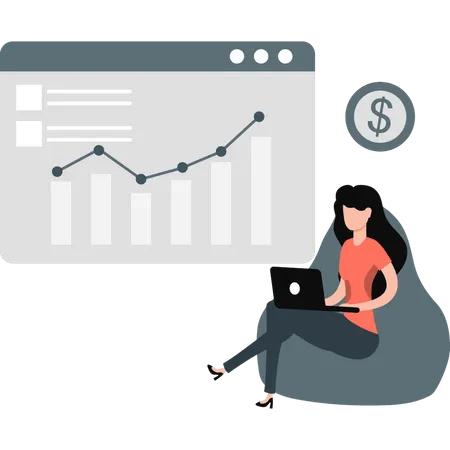 Businesswoman checking finance rising graph  Illustration