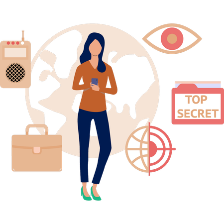 Businesswoman checking for global top secret  Illustration