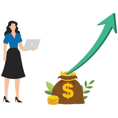 Businesswoman Checking Investments growth  Illustration