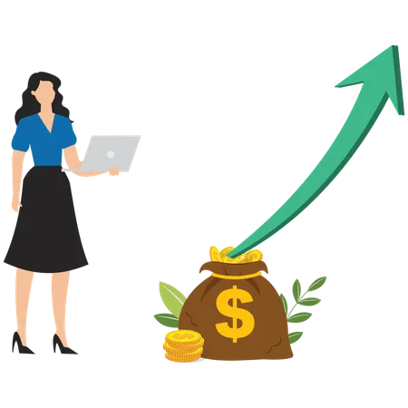 Businesswoman Checking Investments growth  Illustration