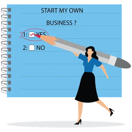 Businesswoman checking mark on yes checkbox  Illustration