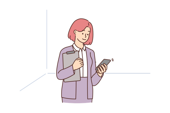 Businesswoman checking mobile  Illustration