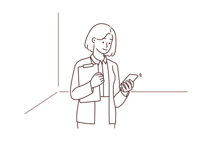 Businesswoman checking mobile  Illustration