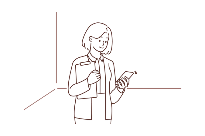 Businesswoman checking mobile  Illustration