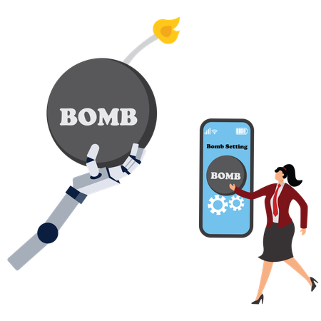 Businesswoman checking online bomb setting  Illustration