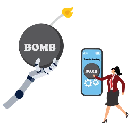 Businesswoman checking online bomb setting  Illustration