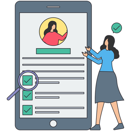 Businesswoman checking profile review  Illustration