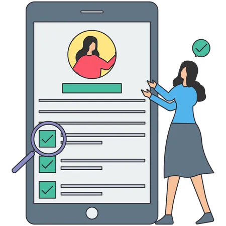 Businesswoman checking profile review  Illustration