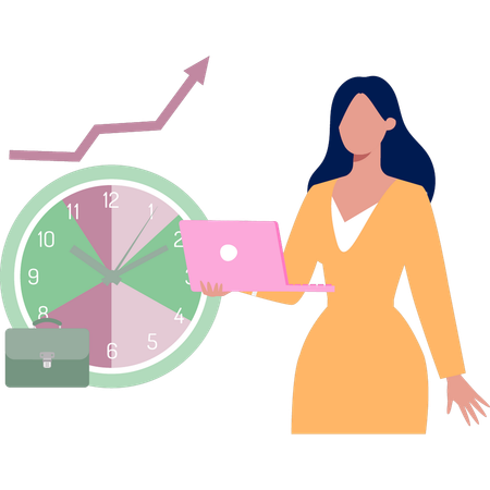 Businesswoman checking time graph  Illustration