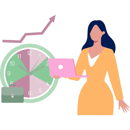 Businesswoman checking time graph  Illustration