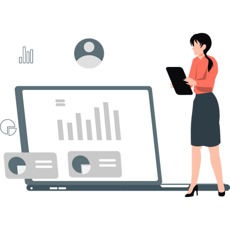 Businesswoman checking user profile  Illustration