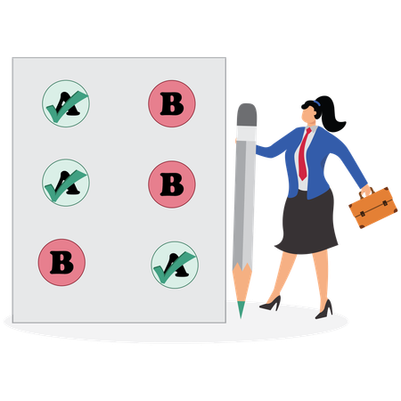 Businesswoman Checkmark on report card  Illustration