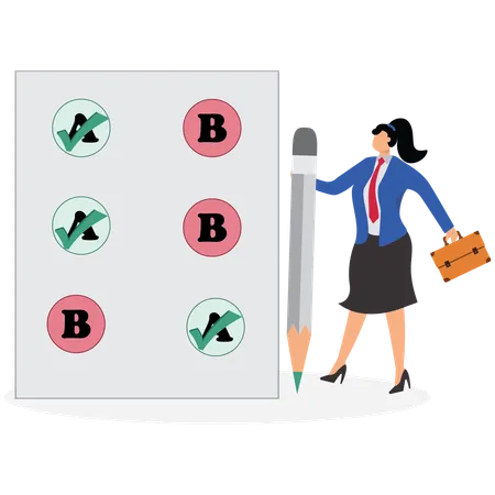 Businesswoman Checkmark on report card  Illustration