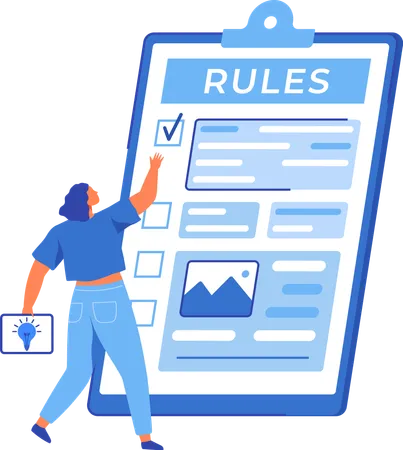 Businesswoman checks document with rules  Illustration