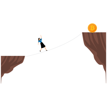 Businesswoman climb Bitcoin with rope  Illustration