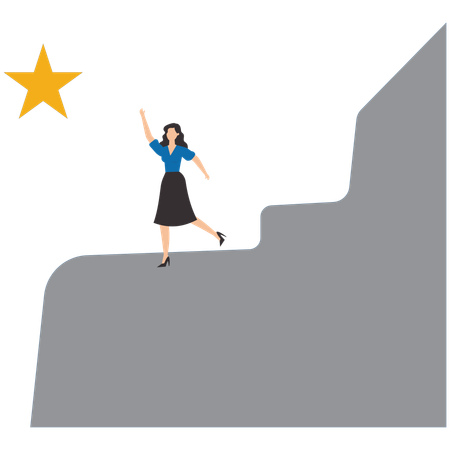 Businesswoman climb ladder to get gold star  Illustration