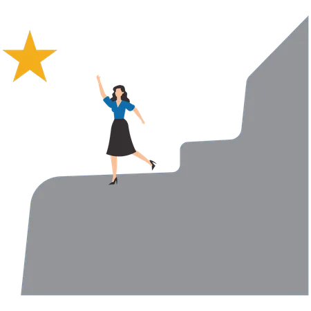 Businesswoman climb ladder to get gold star  Illustration