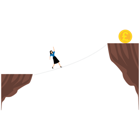 Businesswoman climb pound with a rope  Illustration