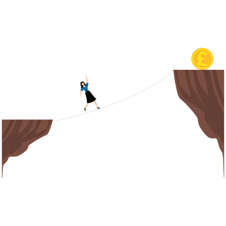 Businesswoman climb pound with a rope  Illustration