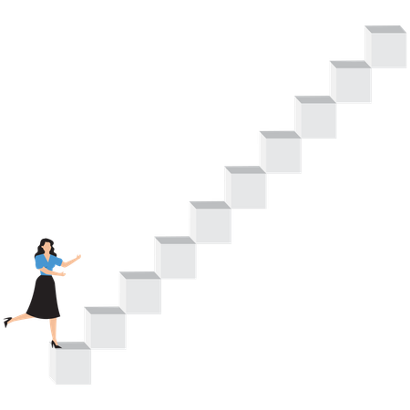 Businesswoman climbing career ladder  Illustration