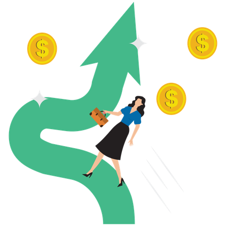 Businesswoman climbing growth graph  Illustration