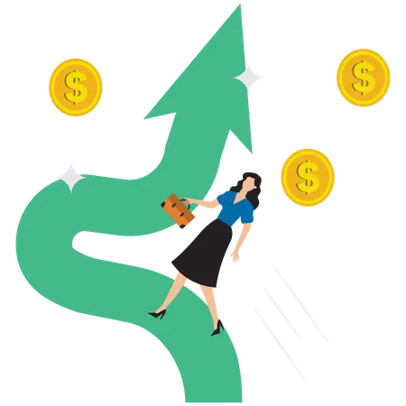 Businesswoman climbing growth graph  Illustration