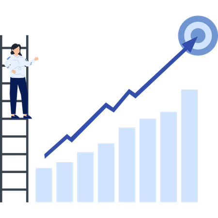 Businesswoman Climbing Ladder to Success with Growth Chart  Illustration
