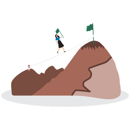 Businesswoman climbing mountain to achieve business target  Illustration