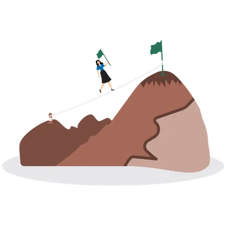 Businesswoman climbing mountain to achieve business target  Illustration