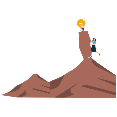 Businesswoman Climbing Mountain to Reach Idea and Success  Illustration