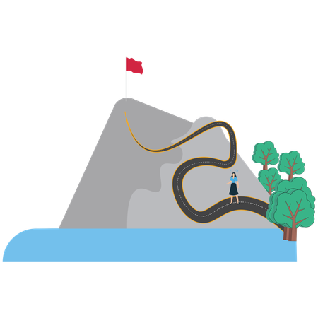 Businesswoman Climbing Mountain Towards Goal  Illustration