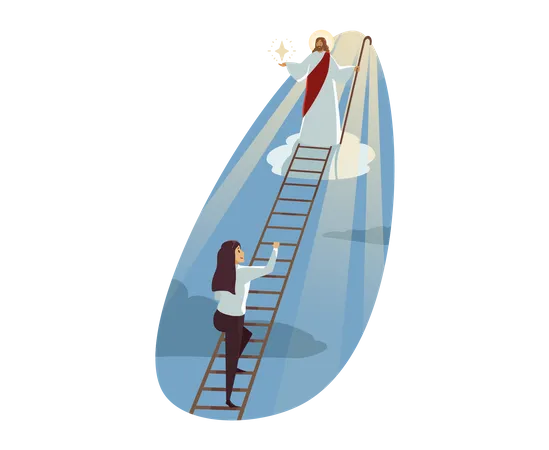 Businesswoman climbing on ladder  Illustration