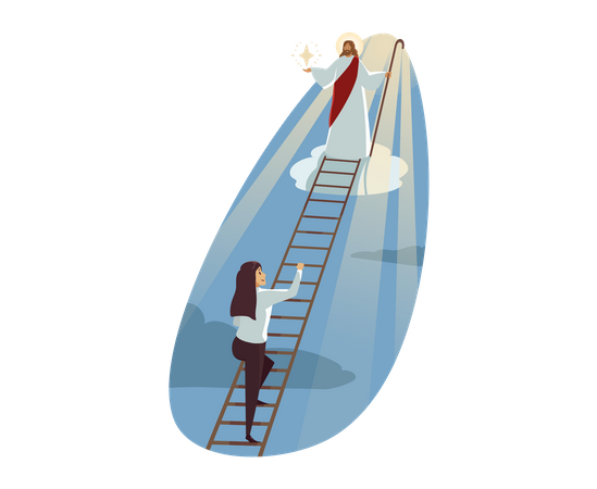 Businesswoman climbing on ladder  Illustration