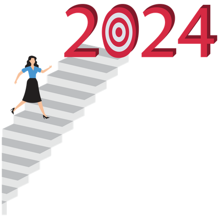 Businesswoman climbing stair up to the target  Illustration