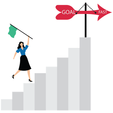 Businesswoman climbing stairs to achieve goals  Illustration