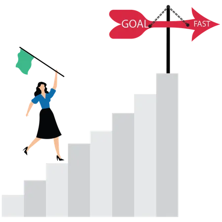 Businesswoman climbing stairs to achieve goals  Illustration