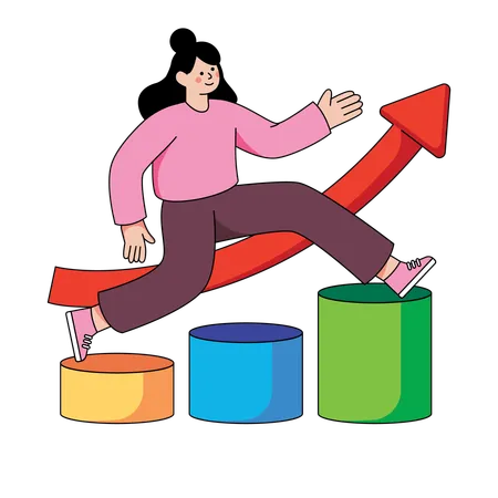 Businesswoman climbing success graph  Illustration