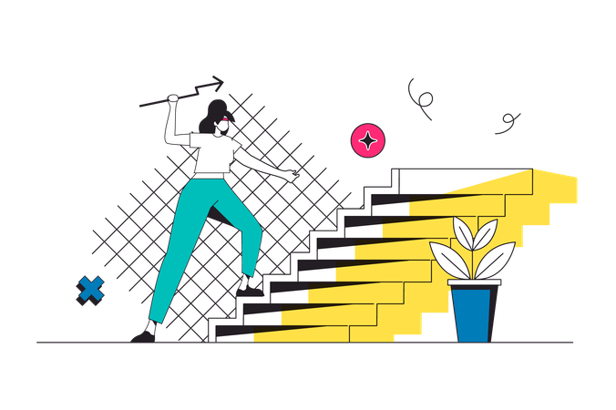 Businesswoman climbing success staircase  Illustration